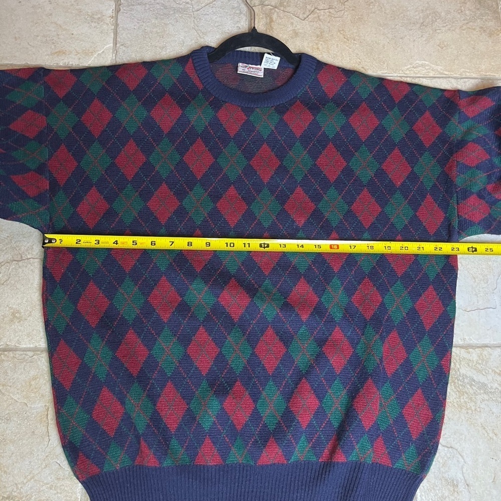 Vintage Giorgio di Firenze Italy Argyle Sweater XL Wool Blend Grampacore School - Picture 4 of 9